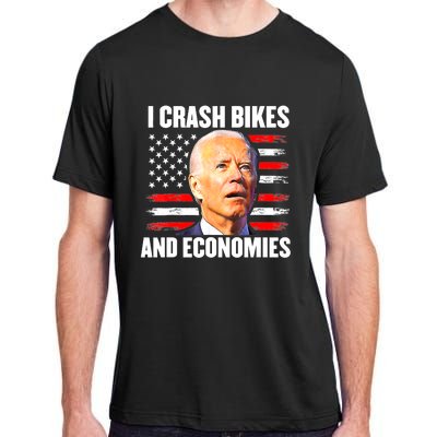 I Crash Bikes And Economies Joe Biden Falling Off Bike Adult ChromaSoft Performance T-Shirt