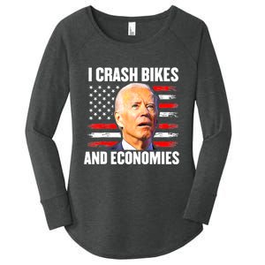 I Crash Bikes And Economies Joe Biden Falling Off Bike Women's Perfect Tri Tunic Long Sleeve Shirt