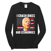 I Crash Bikes And Economies Joe Biden Falling Off Bike Tall Long Sleeve T-Shirt