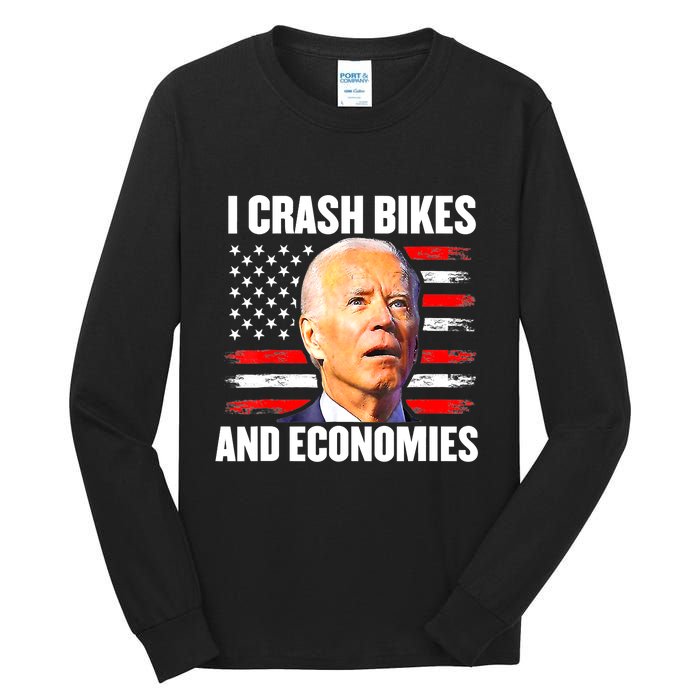 I Crash Bikes And Economies Joe Biden Falling Off Bike Tall Long Sleeve T-Shirt