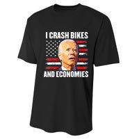 I Crash Bikes And Economies Joe Biden Falling Off Bike Performance Sprint T-Shirt