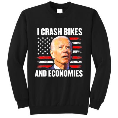 I Crash Bikes And Economies Joe Biden Falling Off Bike Tall Sweatshirt