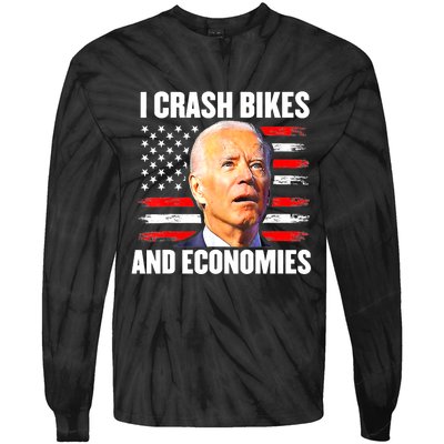 I Crash Bikes And Economies Joe Biden Falling Off Bike Tie-Dye Long Sleeve Shirt