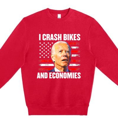 I Crash Bikes And Economies Joe Biden Falling Off Bike Premium Crewneck Sweatshirt