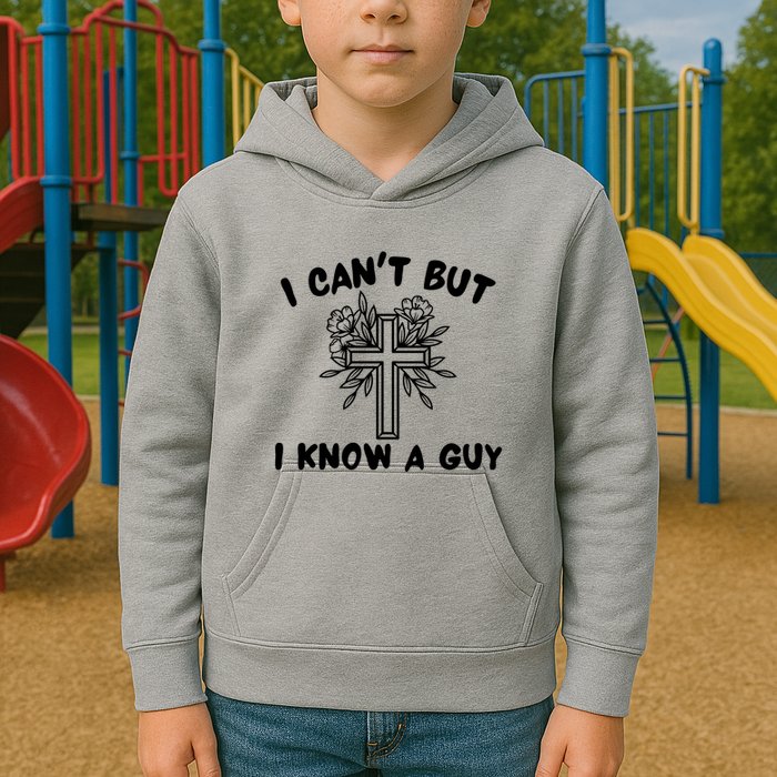 I CanT But I Know A Guy Jesus Cross Funny Christian Kids Hoodie