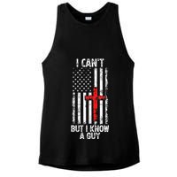 I Can't But I Know A Guy Jesus Cross Christian USA Flag Ladies PosiCharge Tri-Blend Wicking Tank