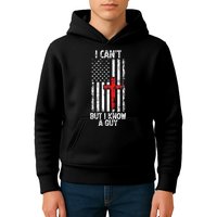 I Can't But I Know A Guy Jesus Cross Christian USA Flag Kids Hoodie