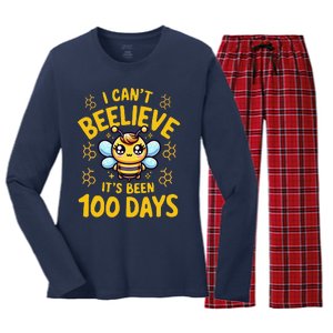 I CanT Believe Its Been 100 Days Funny Bee 100th Day School Women's Long Sleeve Flannel Pajama Set 