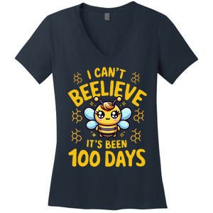 I CanT Believe Its Been 100 Days Funny Bee 100th Day School Women's V-Neck T-Shirt