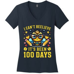 I CanT Believe Its Been 100 Days Funny Bee 100th Day School Women's V-Neck T-Shirt