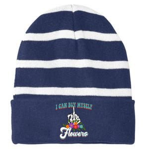 I Can Buy Myself Flowers Middle Finger Floral Striped Beanie with Solid Band