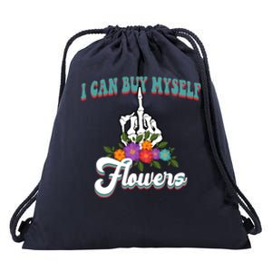 I Can Buy Myself Flowers Middle Finger Floral Drawstring Bag