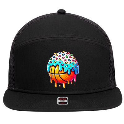 Ice Cream Basketball Drip Basketball Stuff 7 Panel Mesh Trucker Snapback Hat
