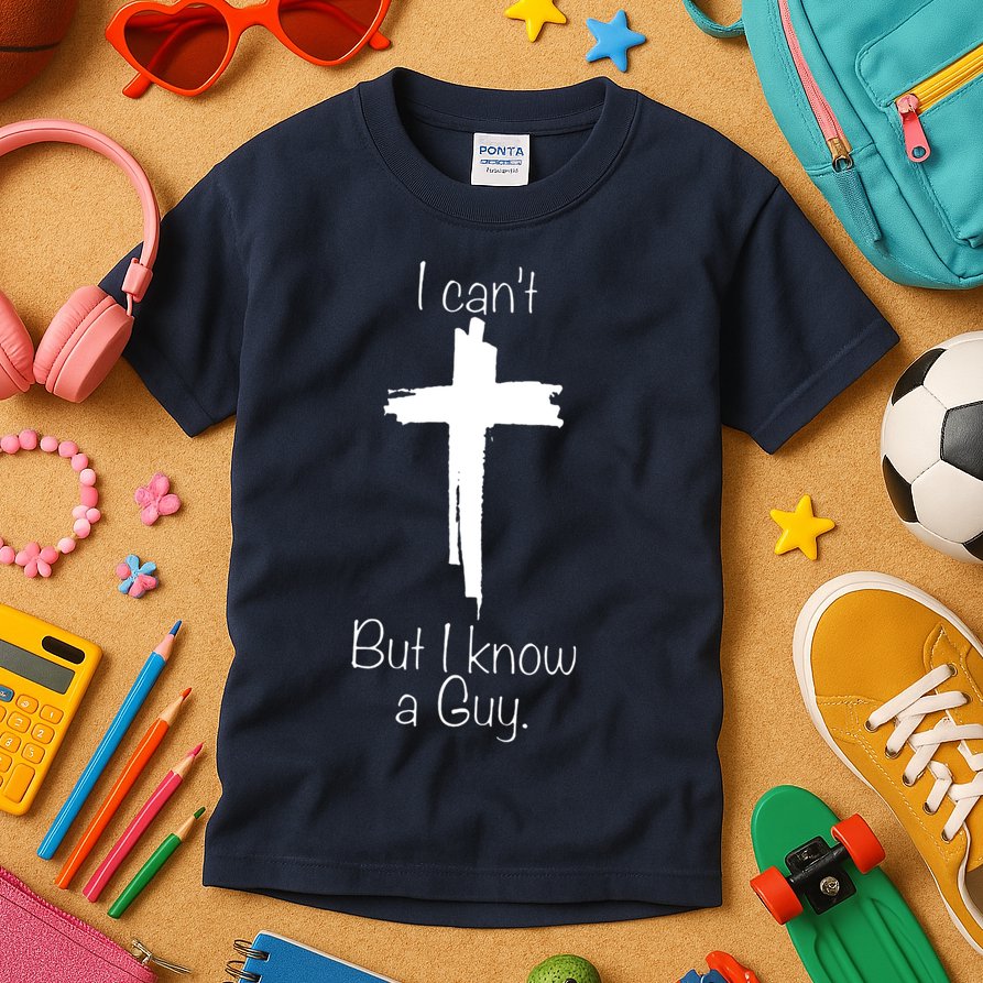 I Cant But I Know A Guy Funny Jesus Cross Christian Kids T-Shirt
