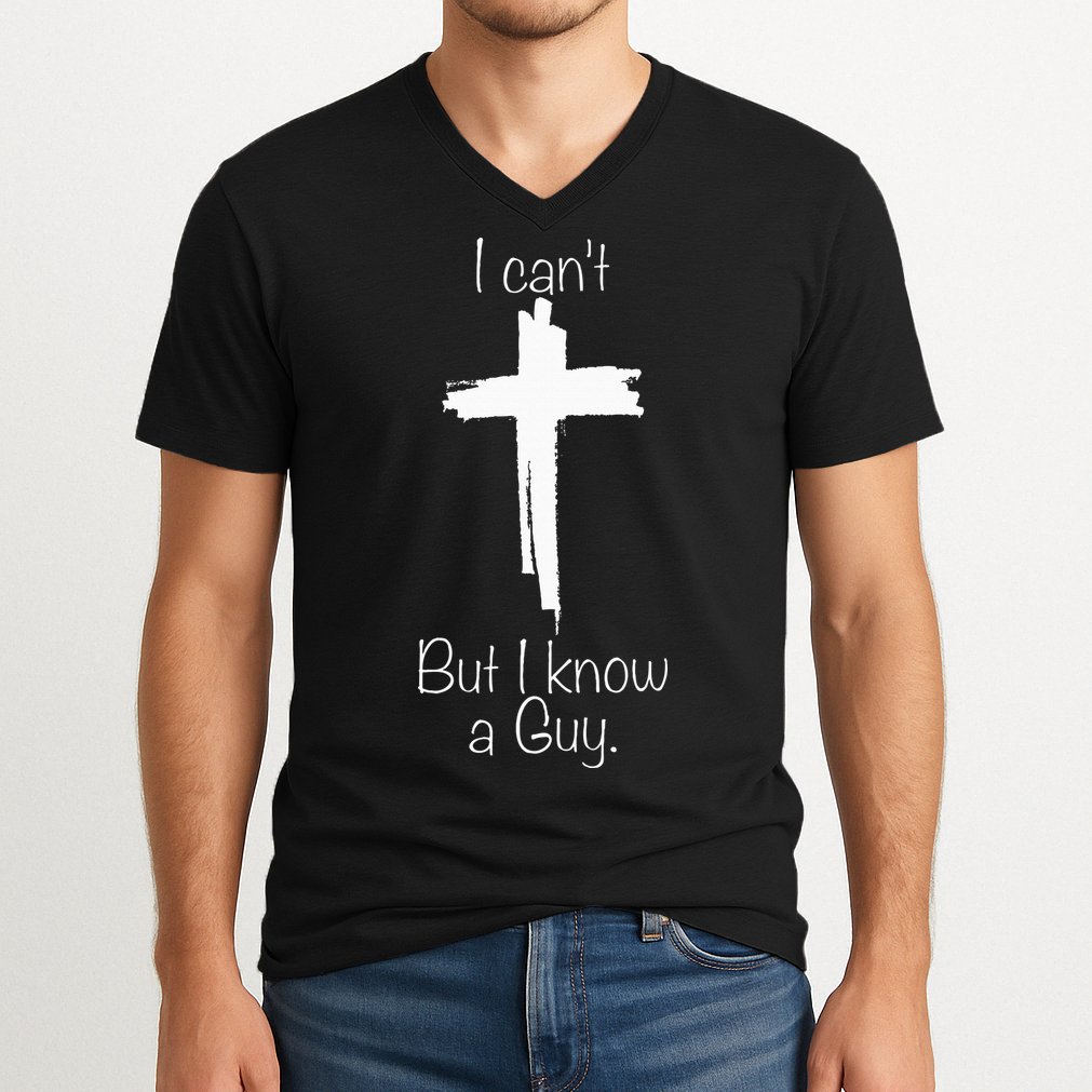 I Can't But I Know A Guy Jesus Cross Funny Christian V-Neck T-Shirt