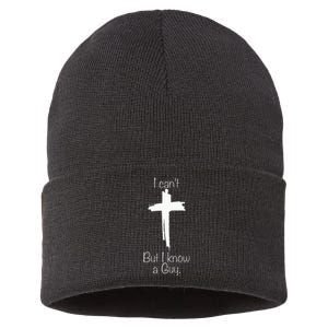 I Can't But I Know A Guy Jesus Cross Funny Christian Sustainable Knit Beanie