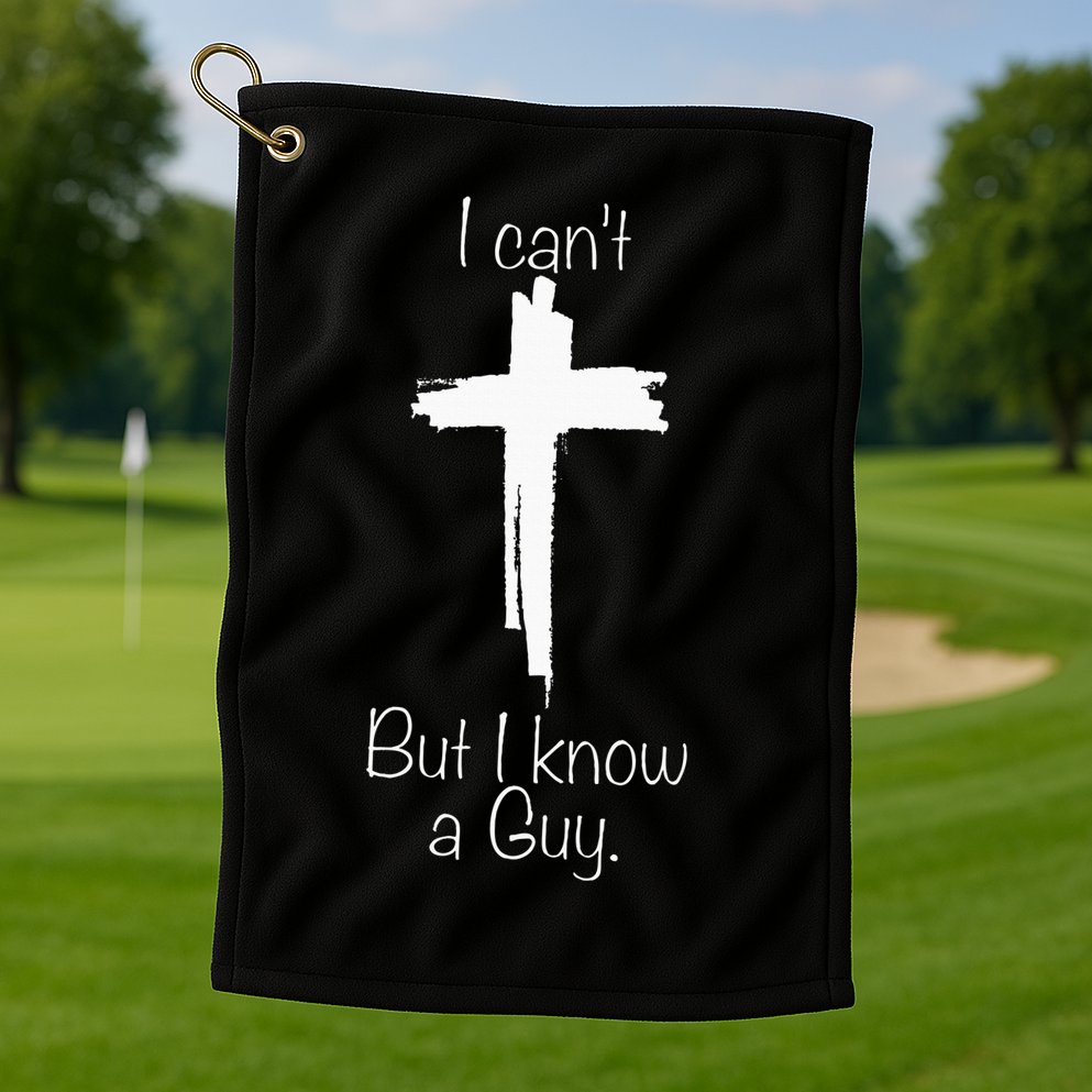 I Can't But I Know A Guy Jesus Cross Funny Christian Golf Towel