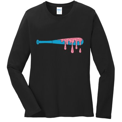 Ice Cream Baseball Bat With Baseball Sprinkles Drip Ladies Long Sleeve Shirt