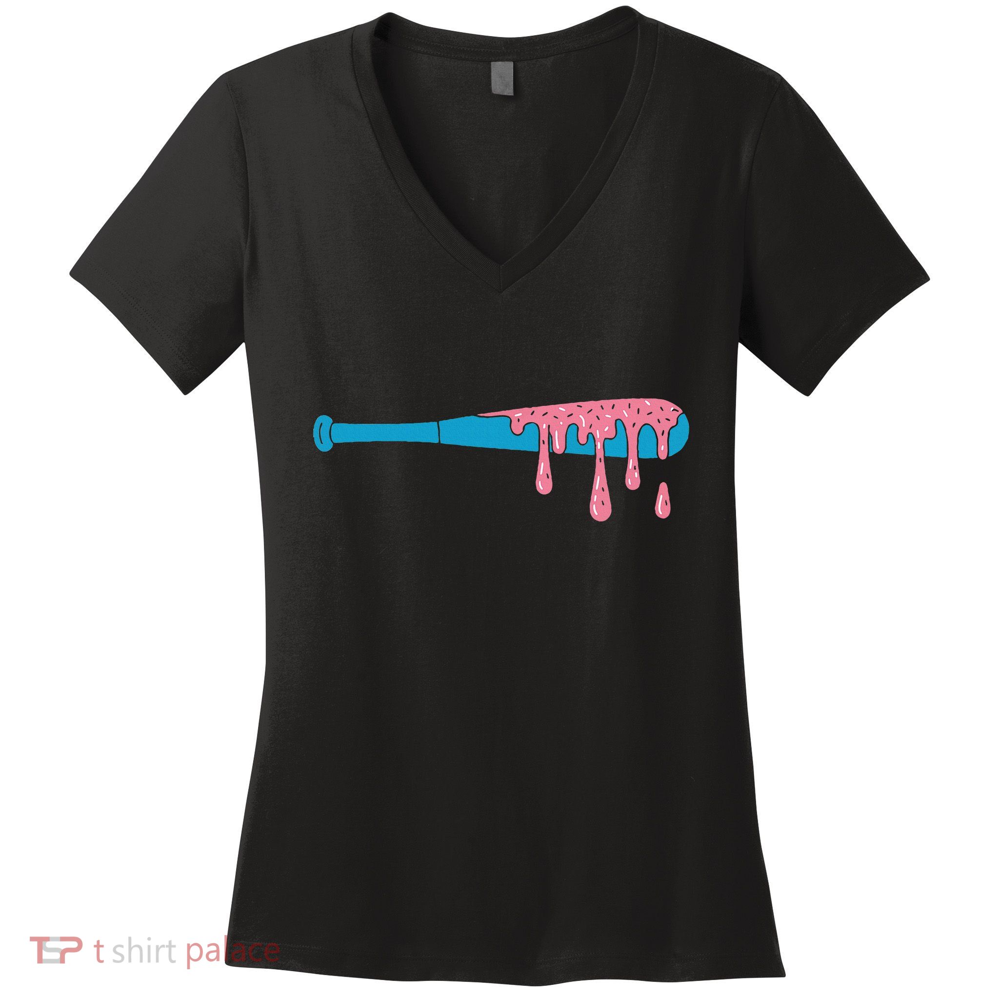 Ice Cream Baseball Bat With Baseball Sprinkles Drip Women's V-Neck T-Shirt