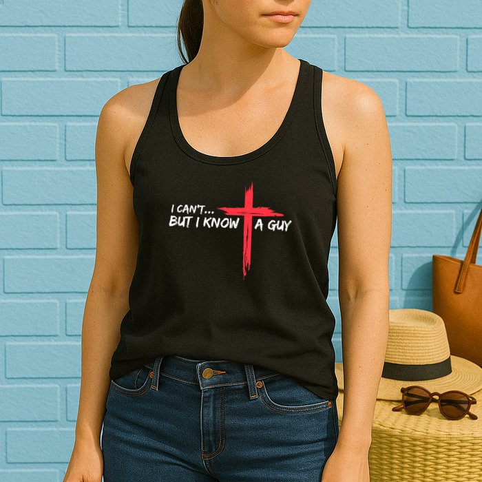 I Can't But I Know A Guy Jesus Cross Funny Christian Womens Tank Top