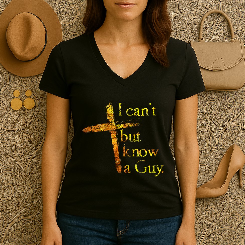 I Cant But I Know A Guy Jesus Cross Funny Christian Women's V-Neck T-Shirt