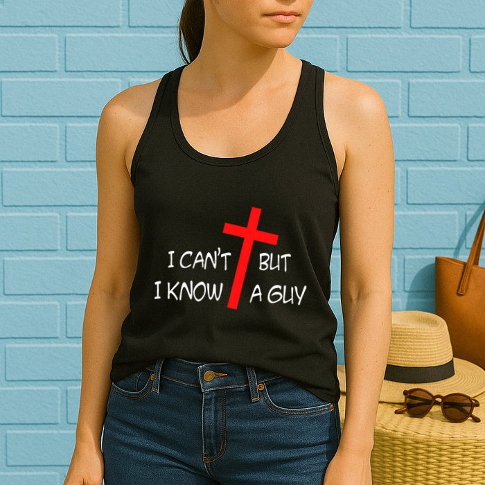 I CanT But I Know A Guy Jesus Cross Funny Christian Saying Womens Tank Top