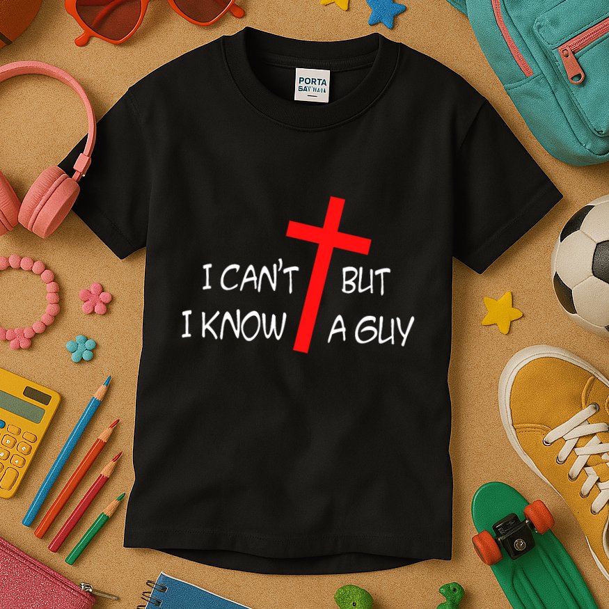 I CanT But I Know A Guy Jesus Cross Funny Christian Saying Kids T-Shirt