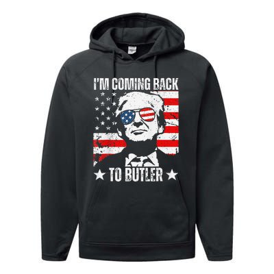 IM Coming Back To Butler Trump Fight Vote Trump President Performance Fleece Hoodie