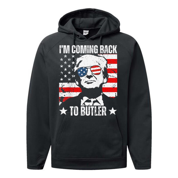 IM Coming Back To Butler Trump Fight Vote Trump President Performance Fleece Hoodie