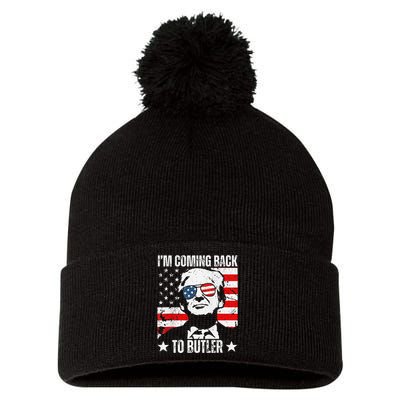 IM Coming Back To Butler Trump Fight Vote Trump President Pom Pom 12in Knit Beanie