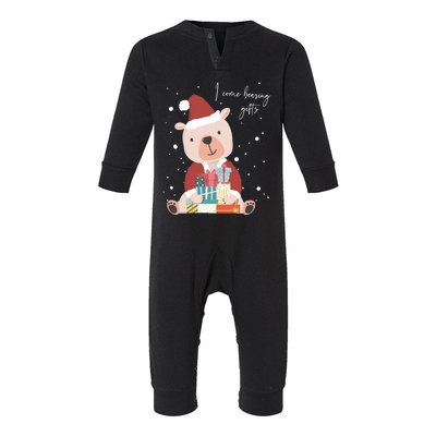 I Come Bearing Funny Gift Funny Christmas Santa Claus Polar Bear Gift Infant Fleece One Piece