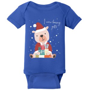 I Come Bearing Funny Gift Funny Christmas Santa Claus Polar Bear Gift Baby Bodysuit