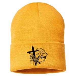 I Cant But I Know A Guy Jesus Cross Funny Christian Sustainable Knit Beanie