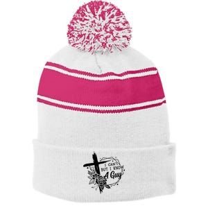 I Cant But I Know A Guy Jesus Cross Funny Christian Stripe Pom Pom Beanie