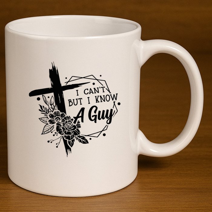 I Cant But I Know A Guy Jesus Cross Funny Christian 11oz C Handle Ceramic Mug