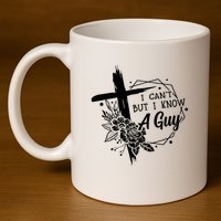 I Cant But I Know A Guy Jesus Cross Funny Christian 11oz C Handle Ceramic Mug