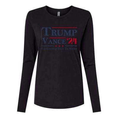 IM Coming Back To Butler Trump Vance 2024 Trump Jd Vance 24 Womens Cotton Relaxed Long Sleeve T-Shirt