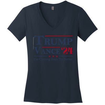 IM Coming Back To Butler Trump Vance 2024 Trump Jd Vance 24 Women's V-Neck T-Shirt