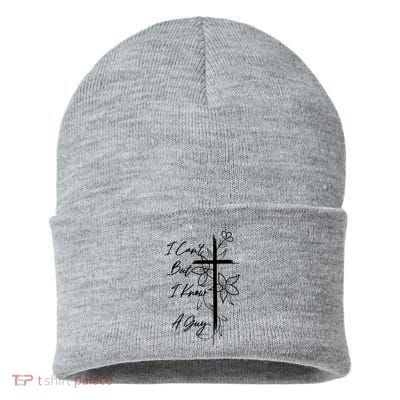 I Cant But I Know A Guy Jesus Cross Funny Christian Sustainable Knit Beanie