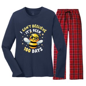 I CanT Believe Its Been 100 Days Funny Bee 100th Day School Women's Long Sleeve Flannel Pajama Set 