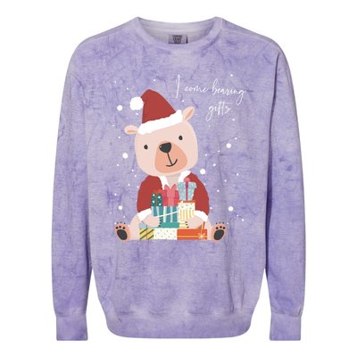 I Come Bearing Funny Gift Funny Christmas Santa Claus Polar Bear Funny Gift Colorblast Crewneck Sweatshirt