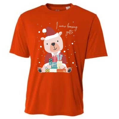 I Come Bearing Funny Gift Funny Christmas Santa Claus Polar Bear Funny Gift Cooling Performance Crew T-Shirt