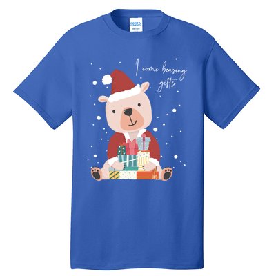 I Come Bearing Funny Gift Funny Christmas Santa Claus Polar Bear Funny Gift Tall T-Shirt