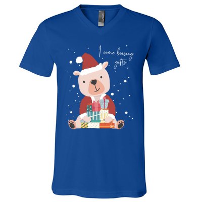 I Come Bearing Funny Gift Funny Christmas Santa Claus Polar Bear Funny Gift V-Neck T-Shirt