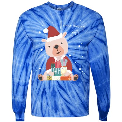 I Come Bearing Funny Gift Funny Christmas Santa Claus Polar Bear Funny Gift Tie-Dye Long Sleeve Shirt