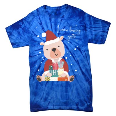 I Come Bearing Funny Gift Funny Christmas Santa Claus Polar Bear Funny Gift Tie-Dye T-Shirt