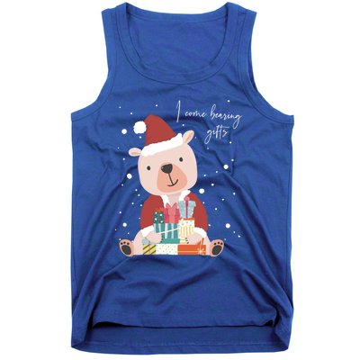 I Come Bearing Funny Gift Funny Christmas Santa Claus Polar Bear Funny Gift Tank Top