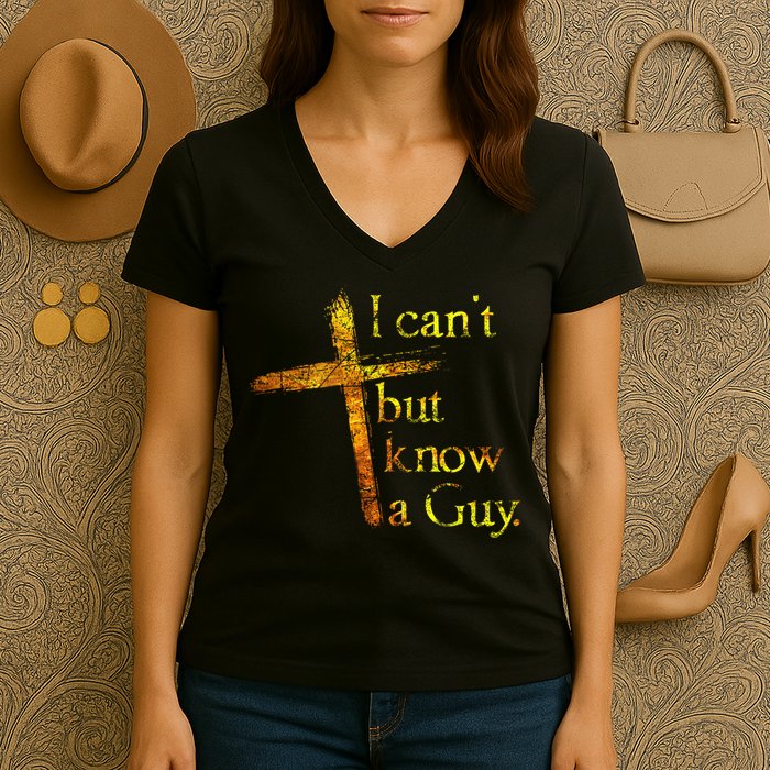 I Can't But I Know A Guy Jesus Cross Funny Christian Women's V-Neck T-Shirt