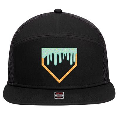Ice Cream Baseball Drip Home Plate Baseball Dripping 7 Panel Mesh Trucker Snapback Hat