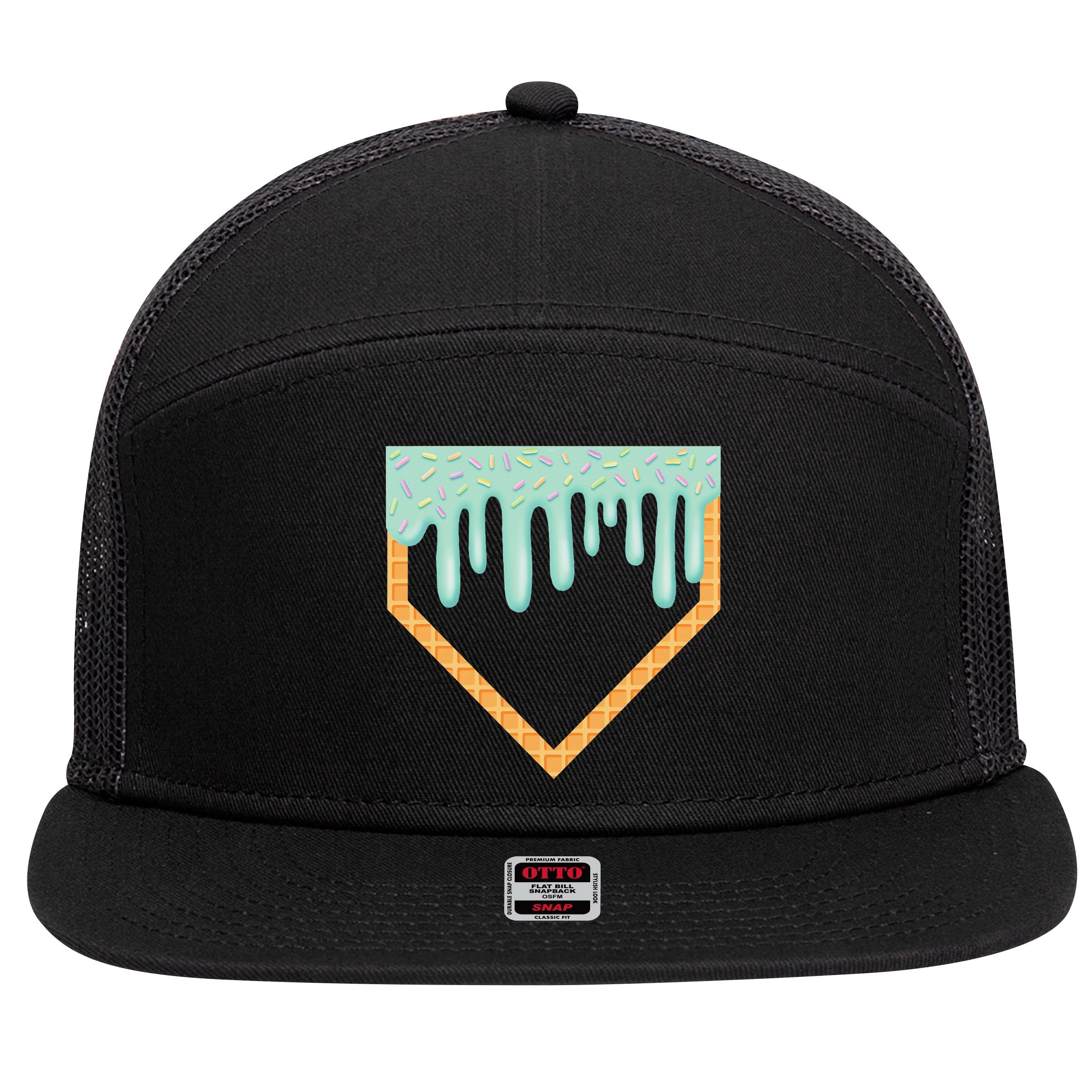 Ice Cream Baseball Drip Home Plate Baseball Dripping 7 Panel Mesh Trucker Snapback Hat